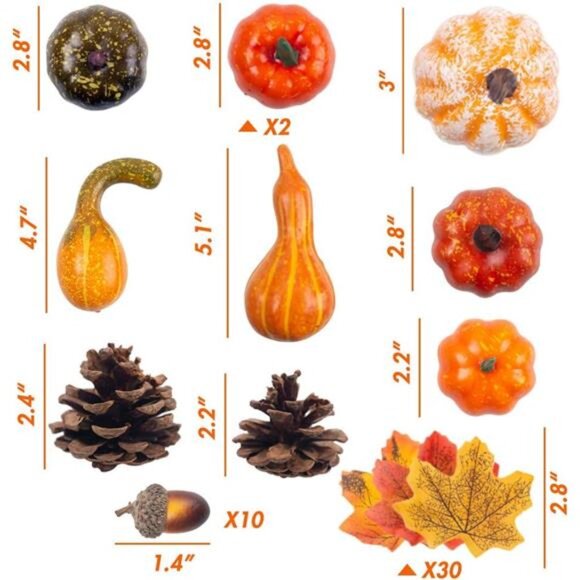 50 PCS Thanksgiving Artificial Pumpkins and Gourds Set Fall Decorations for Home - Picture 3 of 7